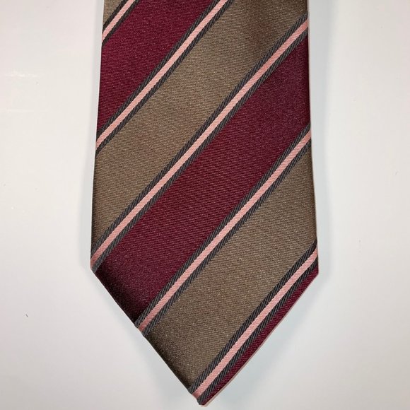 Silk Burberry London Tie - Maroon, Brown & Pink Diagonal Stripes EUC - Picture 1 of 5